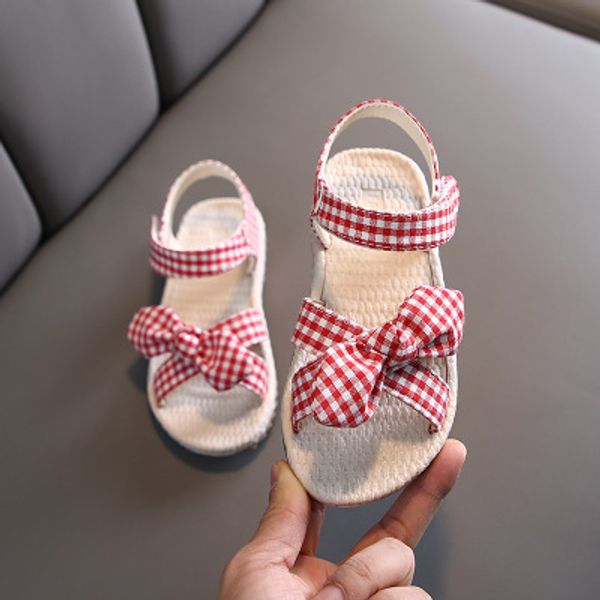 

2020 летняя обувь для девочек baby girl плед бантом сандалии as0245, Black;red