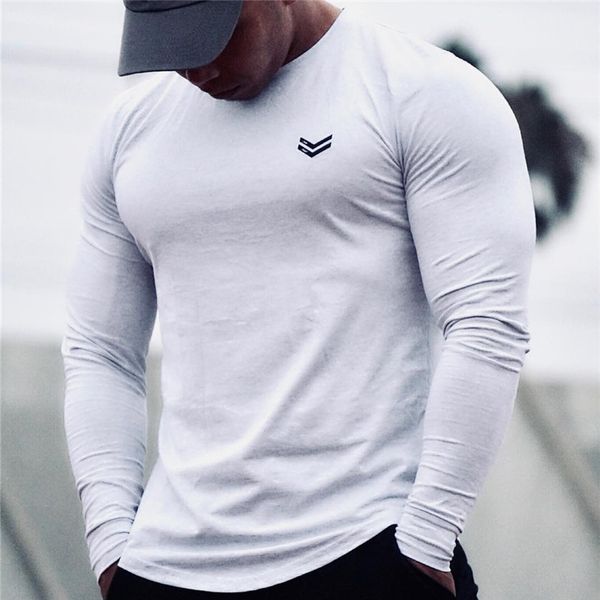 

t-shirt men 2019 autumn new long sleeve o-neck t shirt men brand clothing fashion fitness cotton tee clothing, White;black