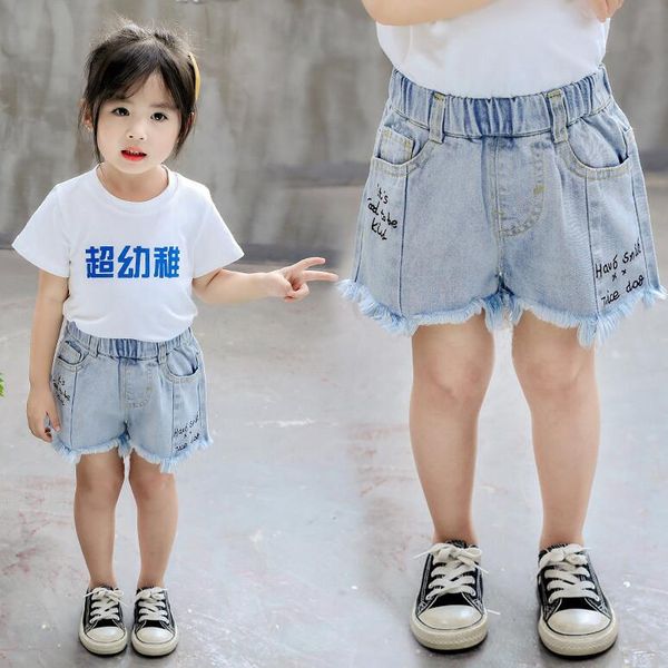 

0-5year baby girls shorts summer 2019 children letter burr shorts kids thin jeans for boys cartoon clothes toddlers pants, Black