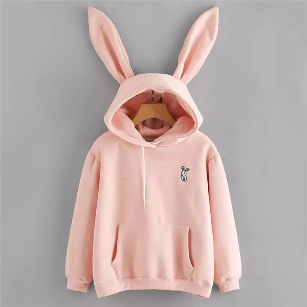 

womens clothes designer hoodie hoodies rabbit kawaii sweatshirt women winter warm pink hoodies sweatshirts with, Black