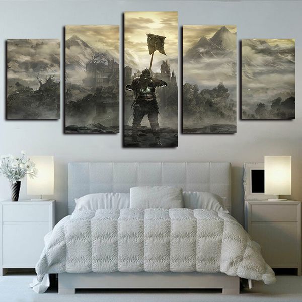 

5 panels armor castle dark souls iii knight landscape mountain artworks canvas wall art for kid home decor poster canvas print oil painting