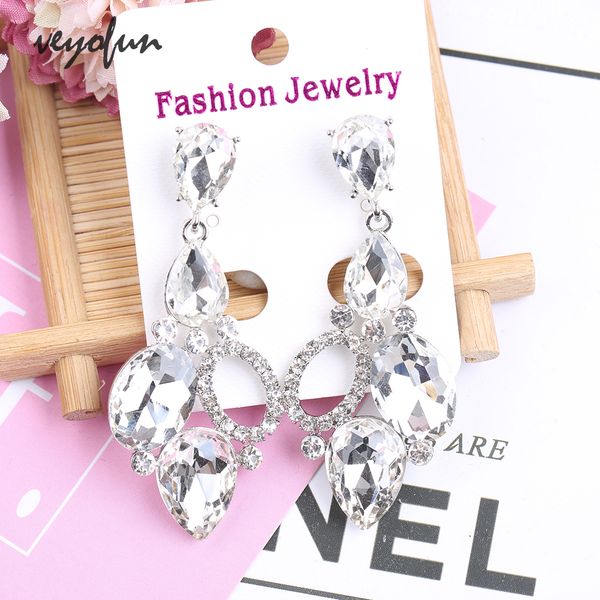 

veyofun geometry crystal drop earrings trendy rhinestone dangle earrings for women fashion jewelry, Silver