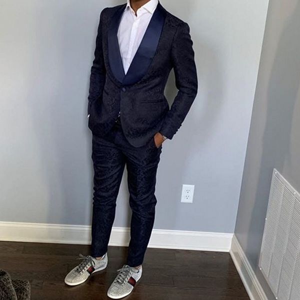 

custom made men suits navy blue pattern groom tuxedos shawl satin lapel groomsmen wedding man 2 pieces ( jacket+pants+tie ) l485, Black;gray