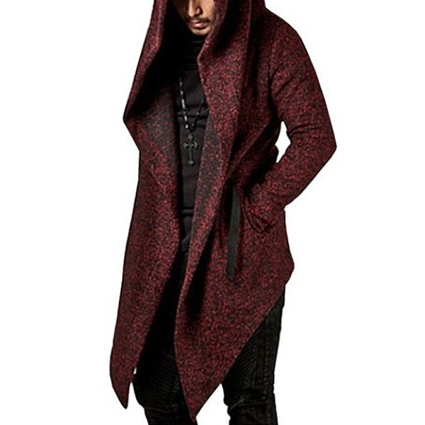 

new 2019 men gothic male hooded irregular red black trench vintage mens outerwear cloak fashion trench coat mens, Tan;black