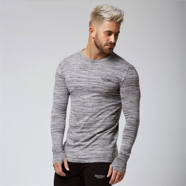 

brand sport clothing running gym fitness t shirt men extend summer long sleeve t-shirt cotton bodybuilding muscle guys t-shirt, Black;blue
