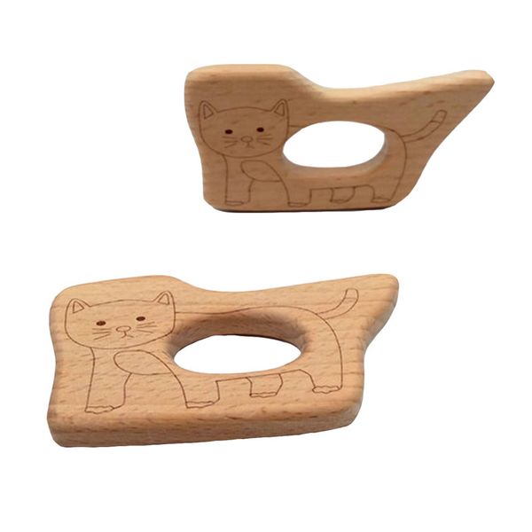 

200pcs детского бук деревянной форма cat прорезыватель кольцо деревянного прорезыватель малыши, детские успокаивающей боль прорезывания зубо