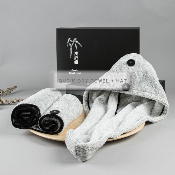 

light grey/grey bamboo fiber hair towel water absorption soft quick dry towel and hat 1 set hooded female