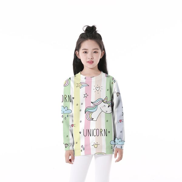 

running chick children's striped unicorn print 2019 autumn new autumn fall shoulder sleeve boys and girls sweatshirt, Black