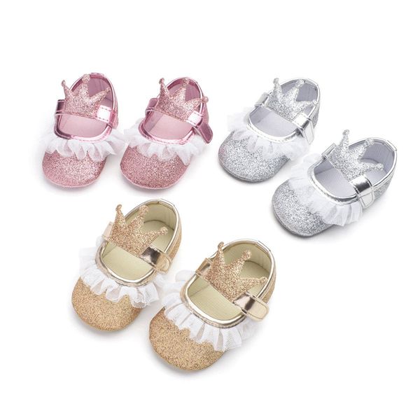

fashion baby girls shoes party princess lace crown crib shoes newborn baby girl prewalker anti-slip soft sole toddler sneakers