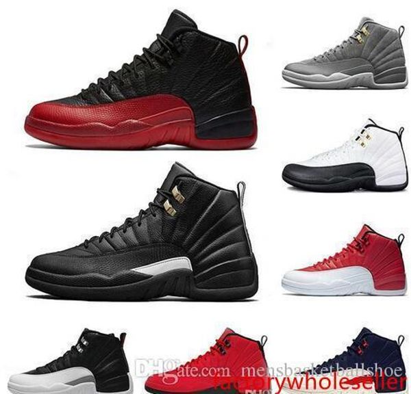 

12 mens 12s basketball shoes flu game bulls michigan blue college navy the master dark grey men sports sneakers size 8-13