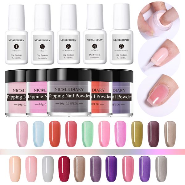 

nicole diary 4pcs/set jelly dip nail french dipping system kit natural dry nail glitter chrome dust base liquid, Silver;gold