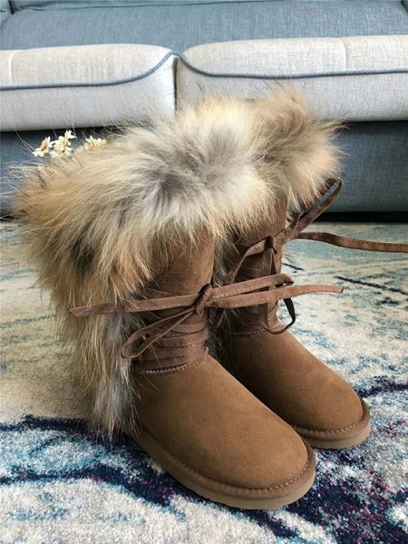 

winter thickened fox fur australian luxury platform snow boots mid boots women flat casual women warm boots size 35-40 03, Black