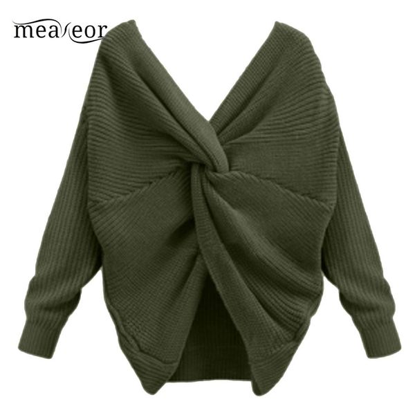 

new women casual v-neck irregular crossing knotting backless, knitted pullover thicken, pullover, sweater, White;black