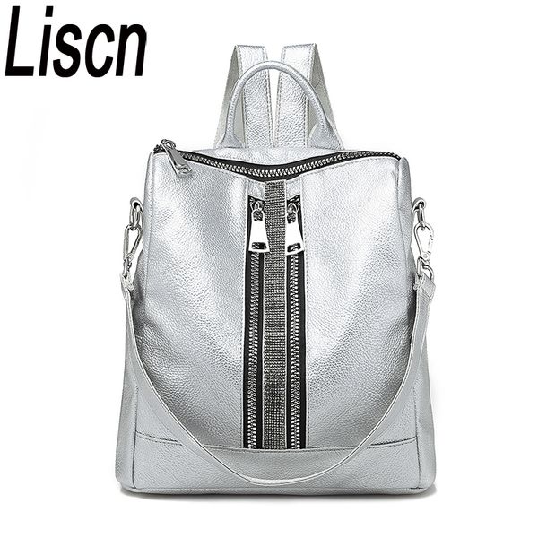 

women's daypacks silver new zipper women backpack travel stripe small backpacks pu leather waterproof totes luxury shoulder bag