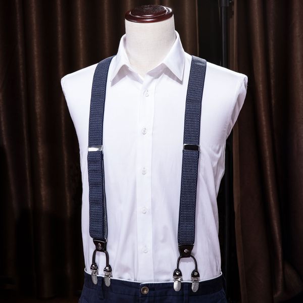 

hi-tie blue dot clothing suspenders clip-on braces elastic y-shape adjustable suspenders tirantes braces suspensorio bh-1007, Silver
