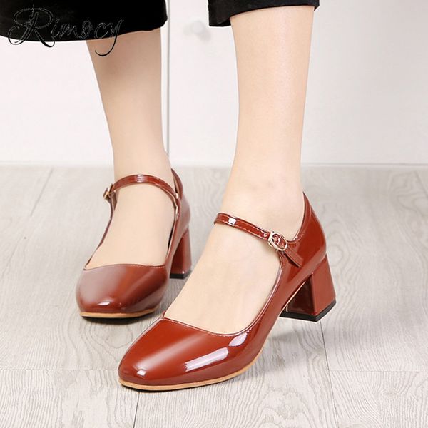 Dress Rimocy Women Comfortable Med Heels Pumps Mary Janes Shoes