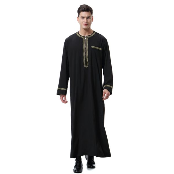 

oeak muslim jubba thobe islamic men's clothing sets abaya jilbab shirt robes eid mubarak worship service middle ramadan, Black