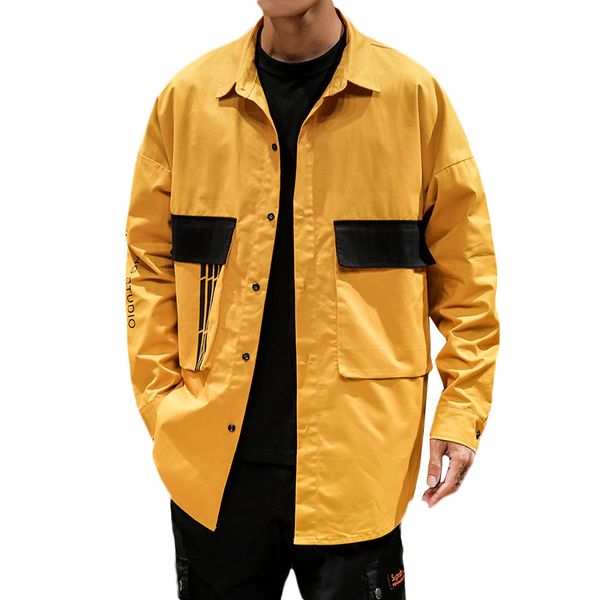 

2019 autumn japanese national tide tooling long-sleeved shirt men plus fat xl loose hip hop shirt jacket tide card60cs, White;black