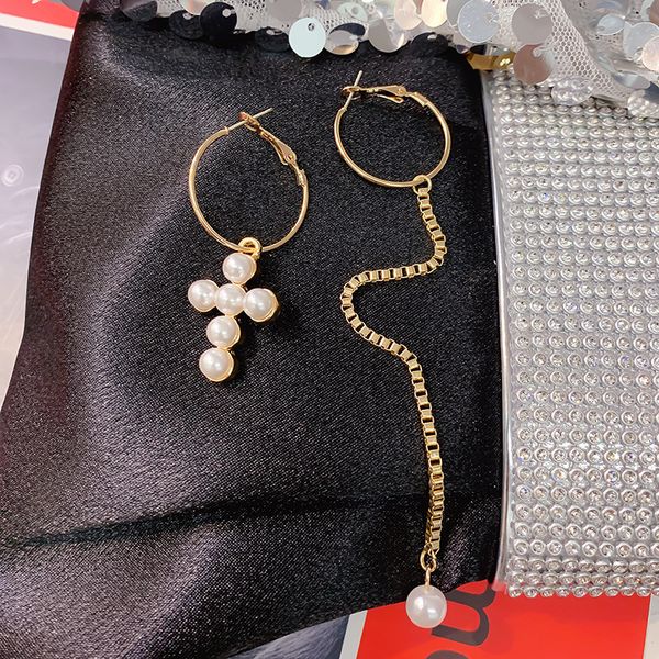 

2020 new design sense cross pearl earrings long personality earrings korean temperament fashion tassel wild earrings, Silver