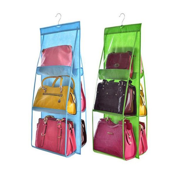 

double side transparent 6 pocket foldable storage hanging bag organizer for wardrobe closet door sundry tidy organizer