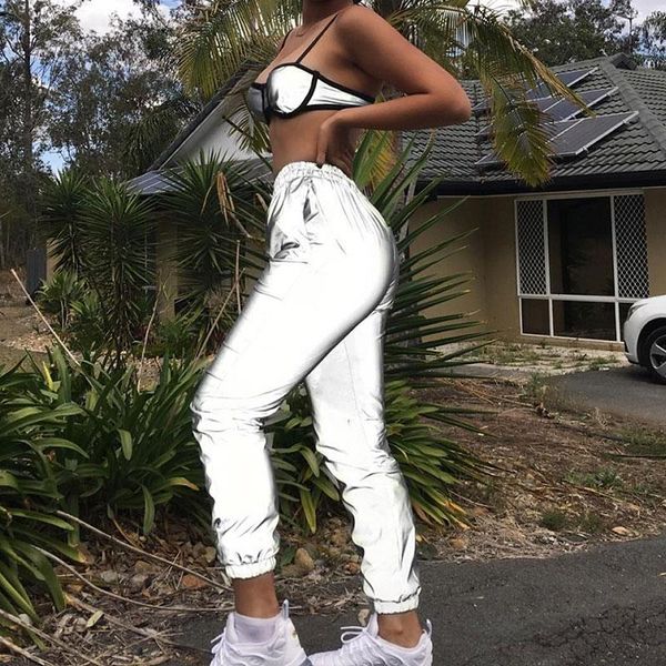 

luminous pants casual fashion elastic long clubwear night reflective streetwear sweatpants climbing running trousers, Black;blue