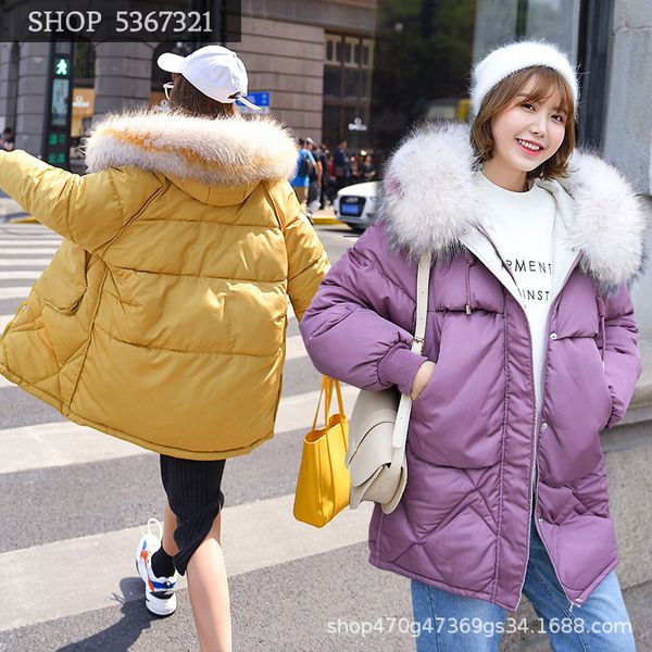 

2019 winter cotton cotton-padded clothes woman self-cultivation thickening down cotton suit-dress keep warm loose coat tide, Black