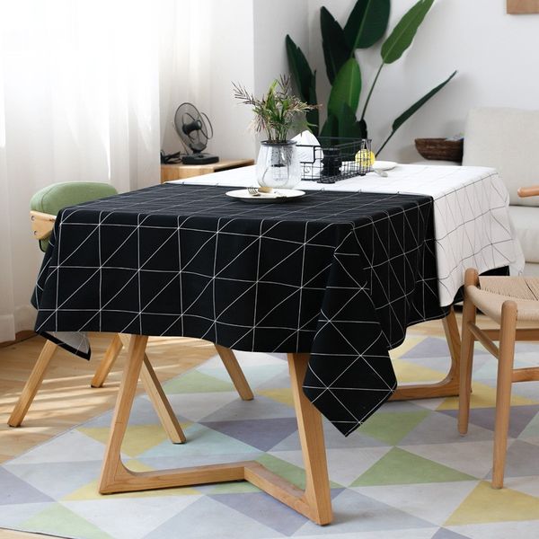 

modern square plaid black and white waterproof table clothes cloth cotton linen coffee tablecloth wedding party decoration