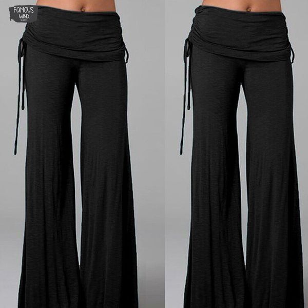 

flared women long wide leg pants summer ladies casual loose trousers layers fashion solid culottes plus size, Black;white