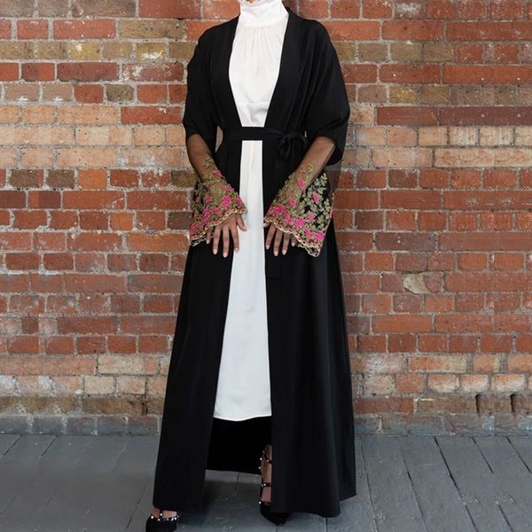 

2020 black abaya lace kimono cardigan muslim dress turkish kaftan dubai caftan islamic clothing ramadan abayas for women hijab, Red