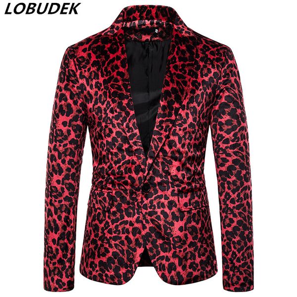 

весна осень мужская тонкий leopard пиджаки браун one button slim fit casual coat ночной клуб stage singer concert performance blazer, White;black