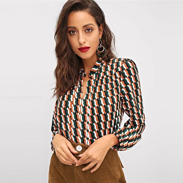 

ladies designer women blouse elegant print shirt long sleeve v neck office ladies and blouse autumn multicolor blouse shirt, White