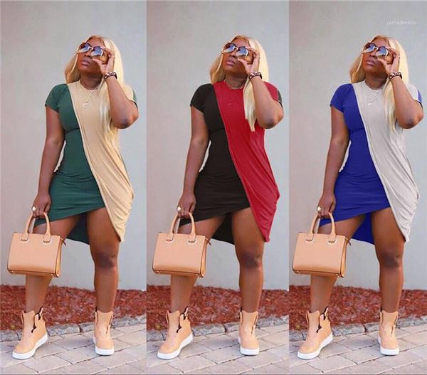 

womens dresses split summer short sleeve women dresses new style skinny women clothing contrast color designer, Black;gray