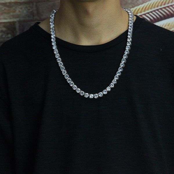 

2020 new fashion men's hip hop diamond single row crystal handmade 8mm row zircon 18k gold-plated non-fading necklace, Black