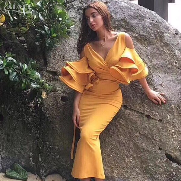 

new women dress summer vestidos verano celebrity party dresses yellow red ruffles butterfly short sleeve midi dress, White;black