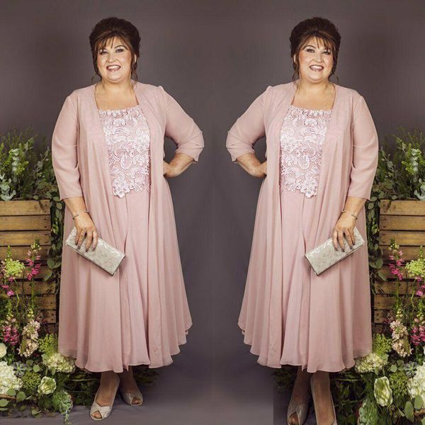 

elegant new mother of the bride dresses 2020 lace ankle length plus size with jacket wedding eveningparty guest gown vestido de, Black;red