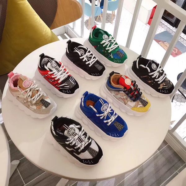 

2020 chain reaction shoes kids sneakers runner snow leopard black white suede leather fashion children trainers versace shoes