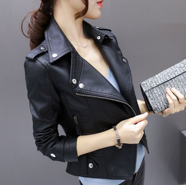 

pu locomotive ladies leather coat women womens leather jackets and coats, Black