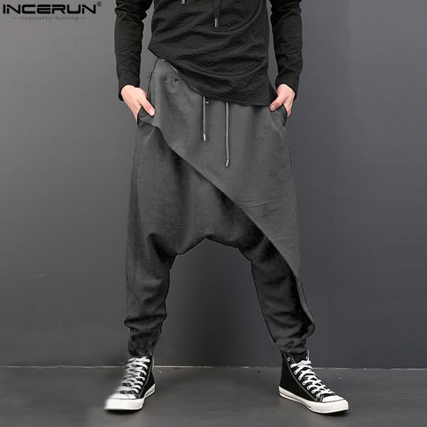 

incerun men pants casual plus size men deep crotch trousers elastic waist loose baggy swag hip hop harem brand clothing homme, Black