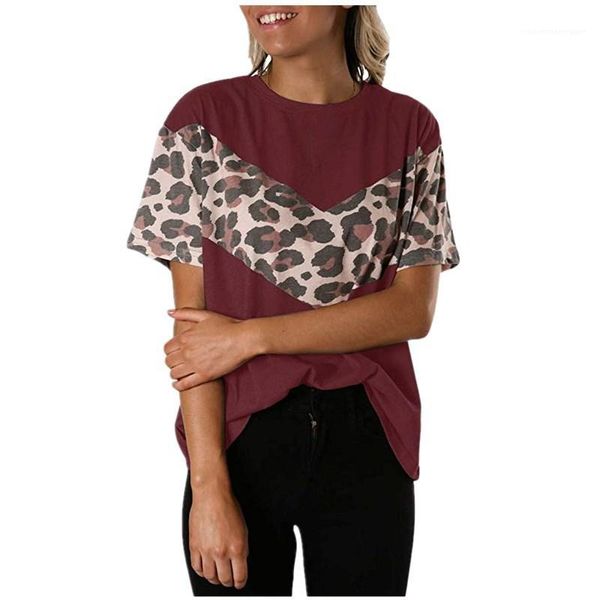 

tshirt fashion casual crew neck leopard panelled short sleeve new arrival women clothing 20ss women designer, White