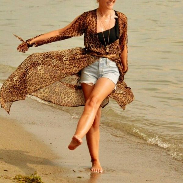 

summer cardigans 2020 vonda women vintage leopard printed blouses beach 2020 party blusas plus size women's tunics, White