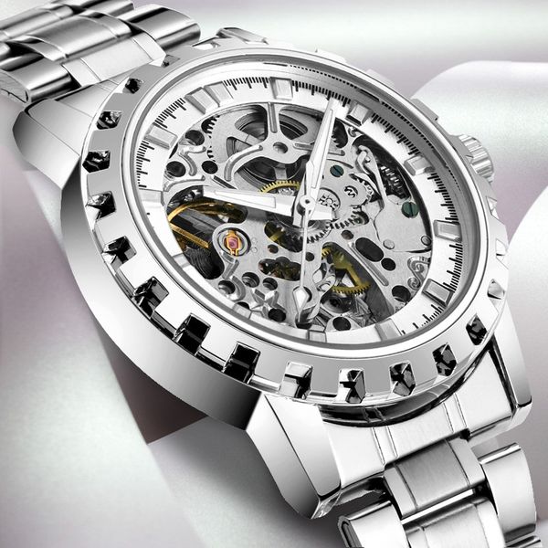 

mens wristwatches automatic mechanical stainless steel man watches waterproof business men clocks gold silver, Slivery;brown