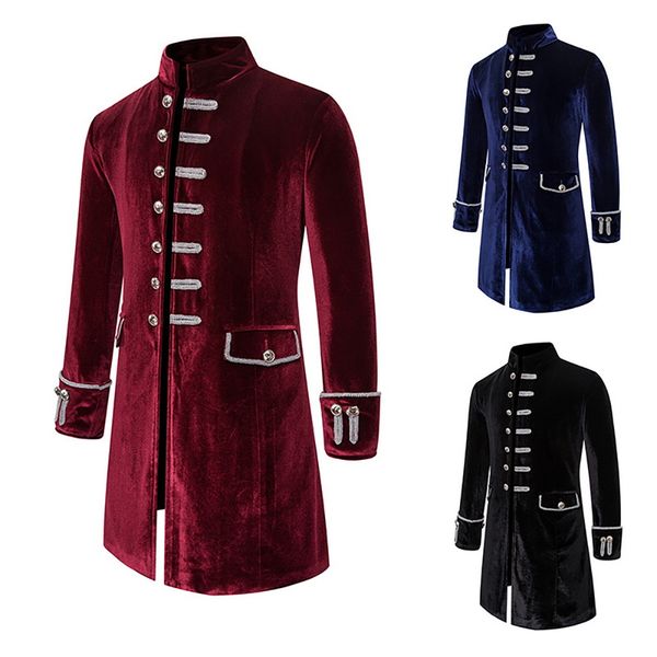 

men's trench coats winter european men leisure long sleeve windbreaker youth evening stand collar korean velvet costume, Tan;black