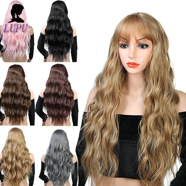 Lupu 26 Black Blonde Pink Long Wavy Wigs With Bangs Synthetic High