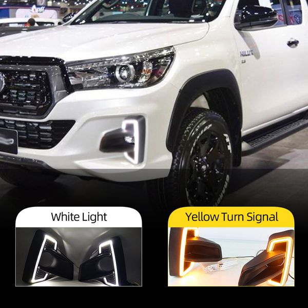

2pcs yellow signal style drl relay waterproof car led daytime driving running light for toyota hilux revo rocco 2018 2019