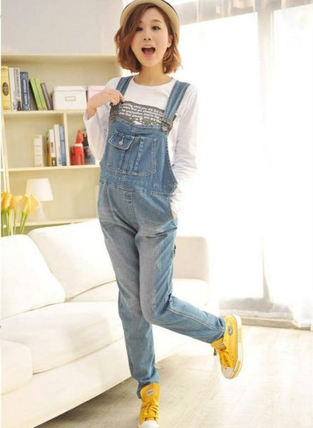 

fashion thin denim blue maternity bib overall jeans with pockets jumpsuits clothes for pregnant women pregnancy trousers pants, White