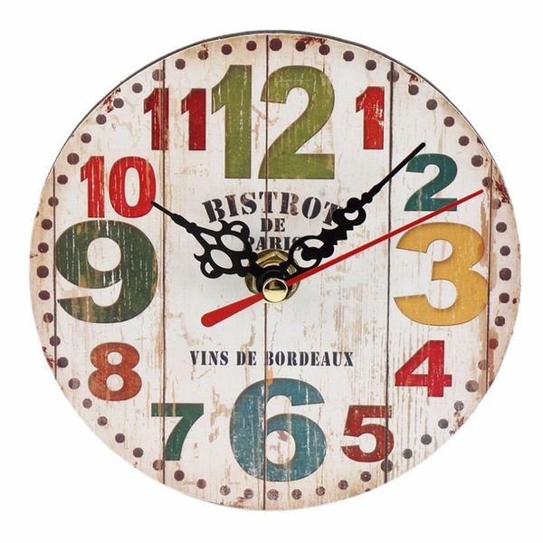 

practical artistic creative european style round colorful rustic decorative antique wooden home wall clock