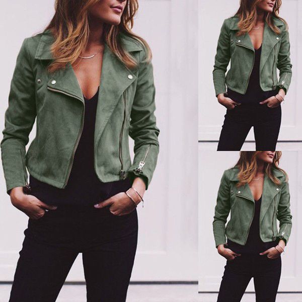 

2018 leather outerwear & coats jackets ladies retro rivet zipper up bomber casual winter flight army green khaki jackets women, Black;brown