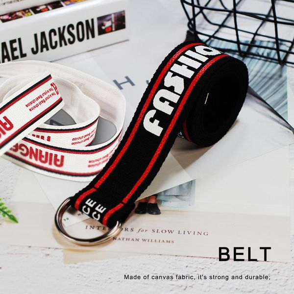 

canvas belt for women fashion letter printing canvas punk straps with metal buckle jeans skirt belts double ring buckle letter, Black;brown