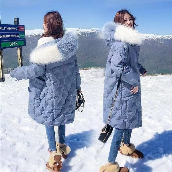 

fashion over the knee women's down jackets 2019 new female long section winter big fur collar korean embroidery jacket, Black