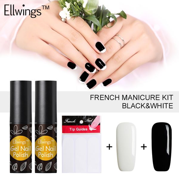 

ellwings 2pcs nail art set black white french manicure gel nail polish soak off long lasting uv gel varnishes art tools, Red;pink